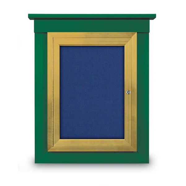 60"x48" 2-Door Enclosed Letterboard, Header, Green Vinyl/Walnut
